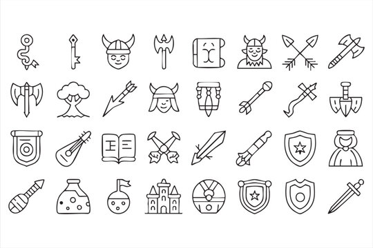 Viking and Medieval Icons, Warrior Equipment, Weapons, Armor, Fantasy UI