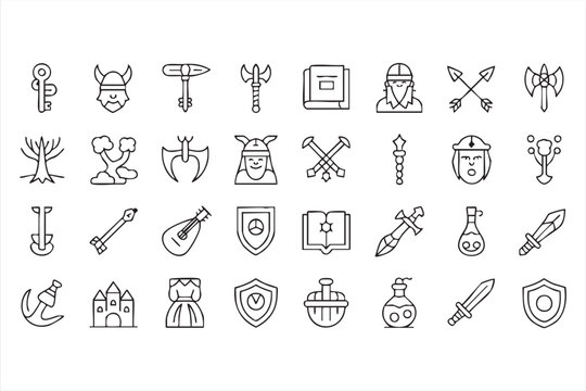 Viking Equipment Icon Pack, Medieval Weapons, Armor, Fantasy Game UI