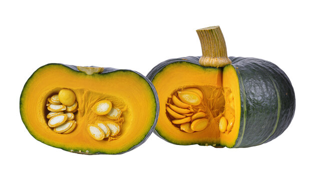 Halved Blue Jarrah Squash with Seeds and Stem