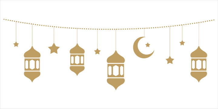 Islamic Ramadan Decorative Garland with Lanterns Stars and Crescent Moon muslim holiday