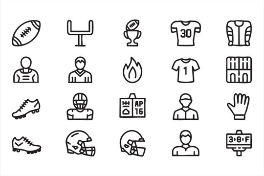 Football Training Icons, Athlete Gear, Team Strategy, Coaching Interface