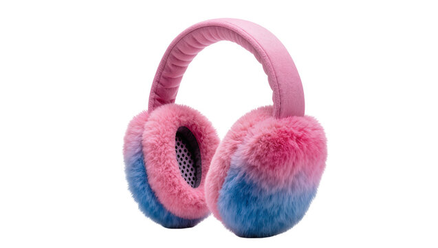Pink Blue Fuzzy Earmuffs with Circular Headband