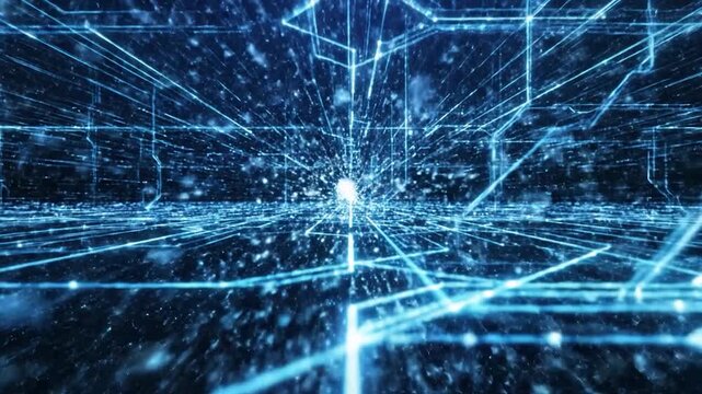 Futuristic digital network connections and data transfer.