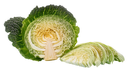 Obraz premium Green and Yellow Savoy Cabbage Half with Textured Leaves