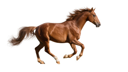Chestnut galloping horse with flowing mane and tail in motion © Michal