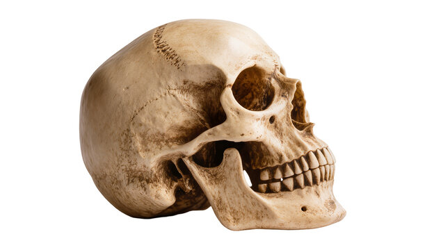 Detailed Human Skull Resting on Side Showing Teeth and Eye Socket