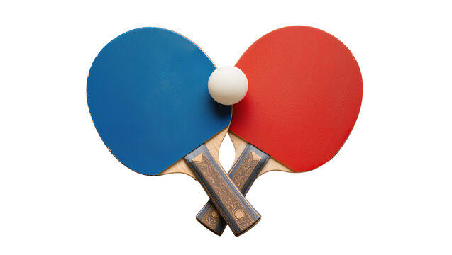Blue and Red Table Tennis Paddles with White Ping Pong Ball