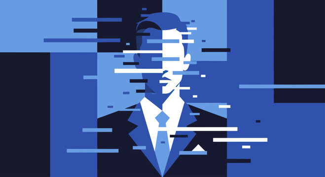 Man in Suit with Glitching Digital Effect.