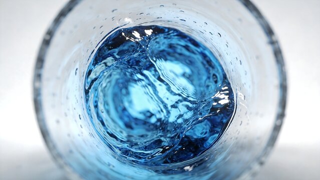 Blue liquid swirling in glass
