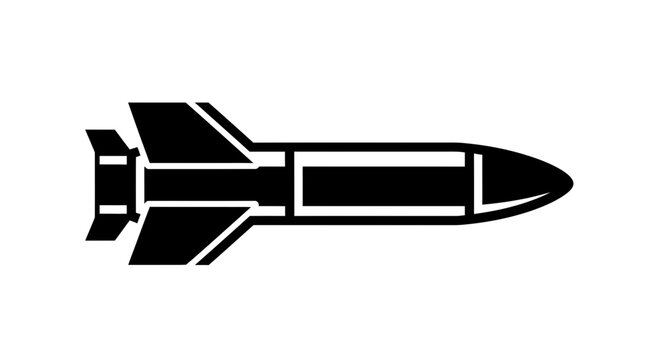 Black rocket missile icon isolated on white background flat illustration