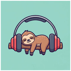 Cute Sloth Sleeping on a Barbell with Headphones. © Capture