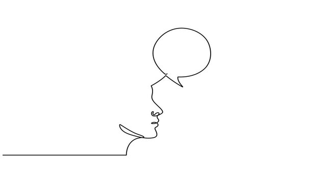 Animated self drawing Continuous one line drawing of Minimalist line drawing, continuous one line, silhouette of a person with speech bubble