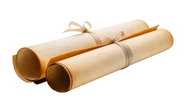 Antique rolled parchment scrolls tied with satin ribbons