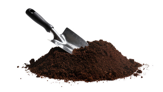 Black handled Trowel in Dark Brown Loamy Soil Pile