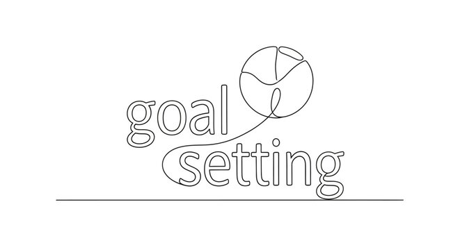 Goal Setting text and target icon, continuous line drawing, business strategy concept
