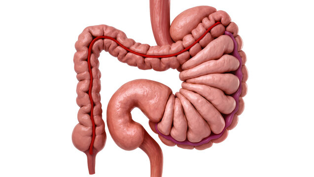 Detailed Human Digestive System Anatomy with Intestines and Vessels