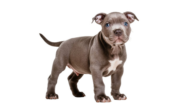 Blue American Pitbull Terrier Puppy Standing and Looking Up