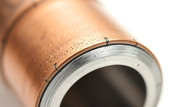 Close-up detail of brazed copper pipe joint with smooth gleaming solder fillet.