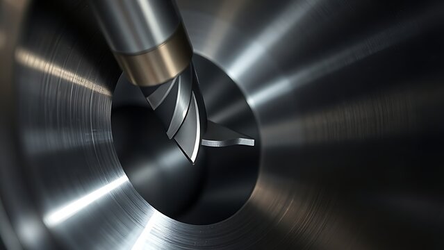 Close-up of a tool machining a metal cylinder, industrial detail.