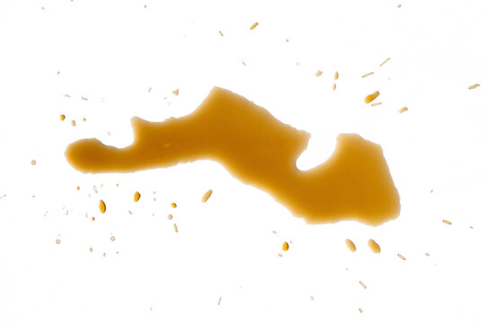 Spilled Coffee Stain on White Table Surface, Top View Minimalist Background