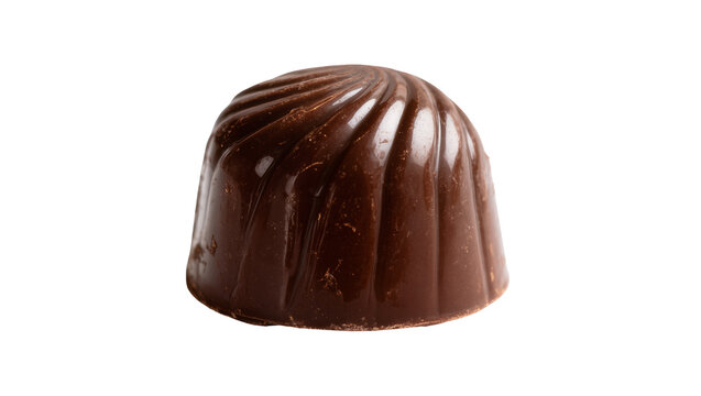 Dark chocolate candy with swirling pattern and glossy surface