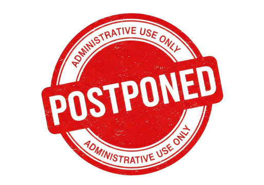 Red rubber stamp with the word postponed isolated on transparent background