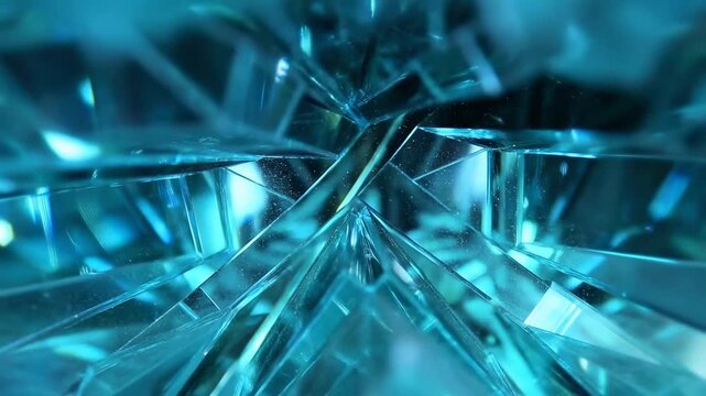 Tracking slow motion closeup of crystal glass shards shifting and refracting light in macro studio interior