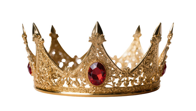 Ornate Golden Crown with Ruby Jewels and Pointed Spikes