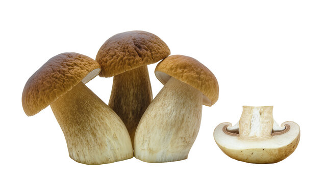 Brown Birch Boletes Mushrooms Group with Cut Section