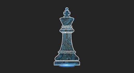 Fototapeta premium Futuristic digital chess king piece rendered with intricate circuit patterns, symbolizing strategic power, intelligence, and a modern approach to classic games