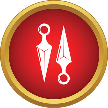 Pair of ninja kunai weapons inside a red circle with gold border