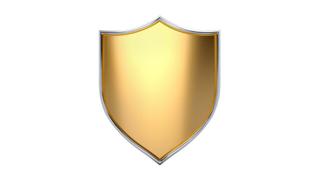 Shiny golden shield emblem with silver border and subtle reflections