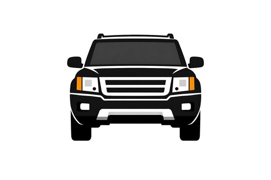 Front View of a Black Suv with a Roof Rack in a Clean Digital Illustration Style