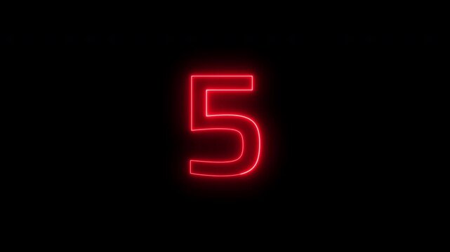 Red neon 10 second countdown with glowing number on black background, 4k cinematic motion graphics
