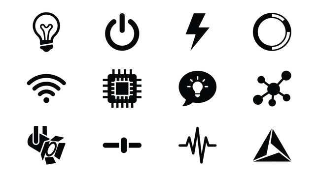 A comprehensive vector set of black line icons representing technology, communication, and innovation. Ideal for UI/UX design, web, apps, and presentations.