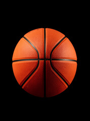 Obraz premium Orange basketball against black background. Prominent seams and textured surface visible. Clean, centered composition for graphic use. Ideal for sports, action, or team-related themes