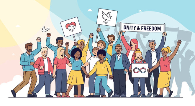 People celebrate Juneteenth Day with signs and unity in a vibrant public event