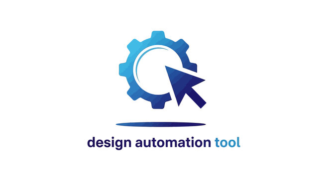 Modern Design Automation Tool Logo with Gear and Cursor Icon.