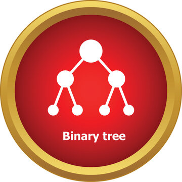 Binary tree data structure icon on a red round button with gold border