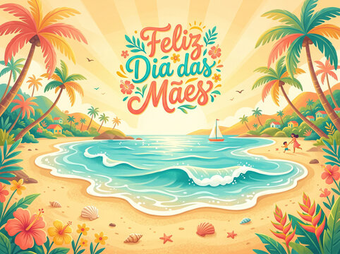 Feliz dia das maes illustration at the beach