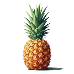 Fototapeta premium A Ripe Pineapple Fruit with Green Leaves on a White Background.