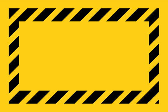 Yellow Warning Sign Background with Black Diagonal Hazard Stripes Border, Attention Danger or Caution Symbol for Construction Site Signage, Industrial Safety Frame Vector Illustration Graphic