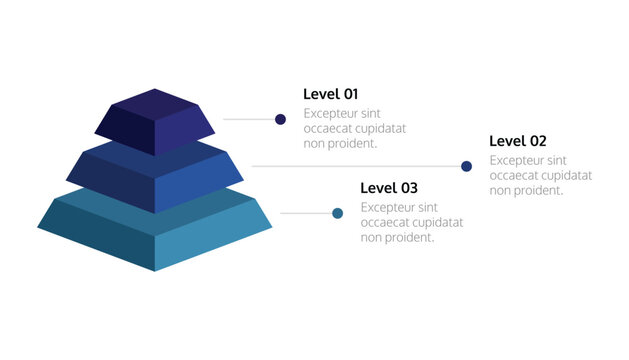3D Blue Pyramid Structure with Three Distinct Levels