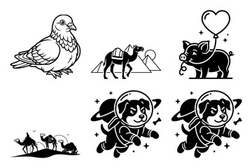 Pigeon camel pig and astronaut animal collection © Sojib