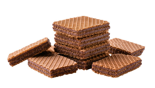 Stacked Chocolate Wafer Sheets with Scattered Pieces