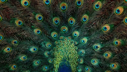 Obraz premium Close-up of vibrant peacock feathers in full display