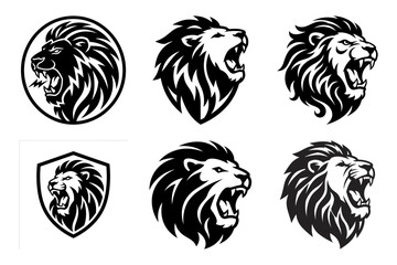 Obraz premium Roaring lion logo sheet with fierce mascot badge icons