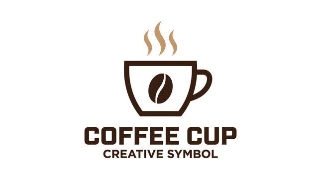 Creative Coffee Cup Symbol with Steam and Bean.