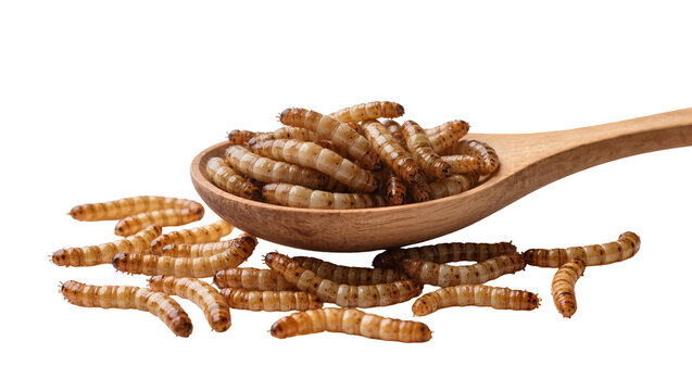 Wooden Spoon Overflowing with Dried Mealworms, Insect Protein