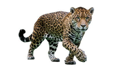 Spotted Jaguar Walking with Tail Curled, Focused Gaze © Carmen